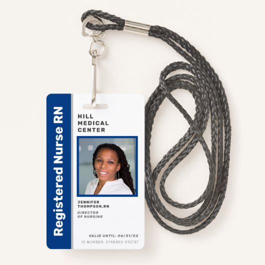 Medisch Medewerker Blauwe Foto-ID Badge (Voorkant met draagriem)