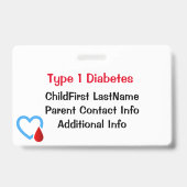 Medisch Noodgeval Diabetes Bewustzijn Badge (Achterkant)