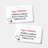 Medisch Noodgeval Diabetes Bewustzijn Badge (Voor- en achterkant)