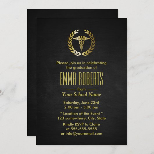 Medisch of verpleegschool, zwart/goudAfstuderen Kaart (Voorkant / Achterkant)