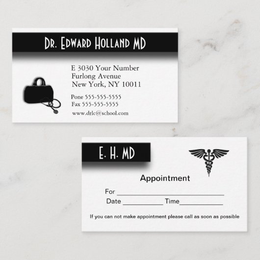 Medisch ontwerp met aanwijsgebied aan de achterzij afsprakenkaartje (Voorkant / Achterkant)