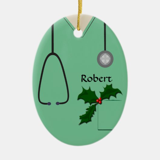 Medisch scheuren Licht Groen Holly Oval Ornament (Voorkant)