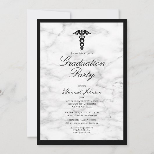 Medisch School Black White Marble Photo Afstuderen Kaart (Voorkant)