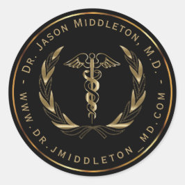 Medisch symbool - Zwart en Goud Ronde Sticker