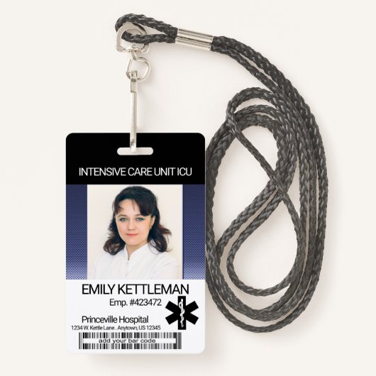 Medisch veld foto badge - donkerblauw (Voorkant met draagriem)