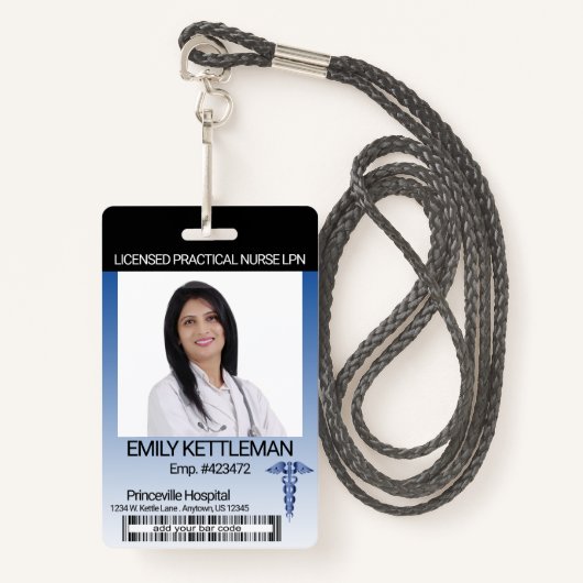 Medisch veld foto badge - donkerblauw (Voorkant met draagriem)