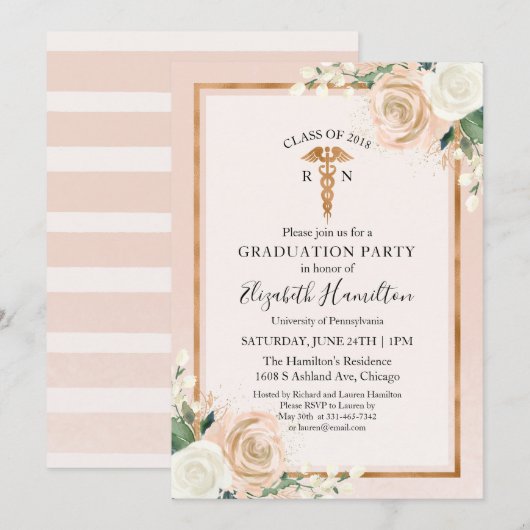 Medisch verpleegkundige School Graduparty Roos Gol Kaart (Voorkant / Achterkant)
