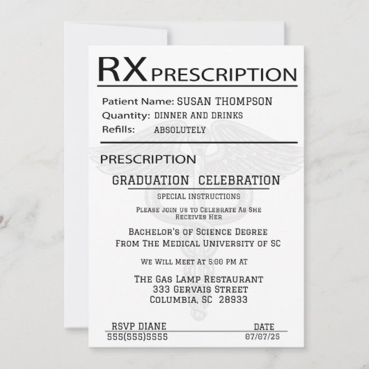 Medisch Voorschrift Pad Graduation Party Kaart (Voorkant)