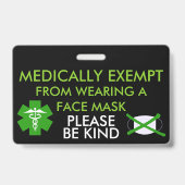 Medisch vrijgesteld van gezichtsmaskers badge (Achterkant)