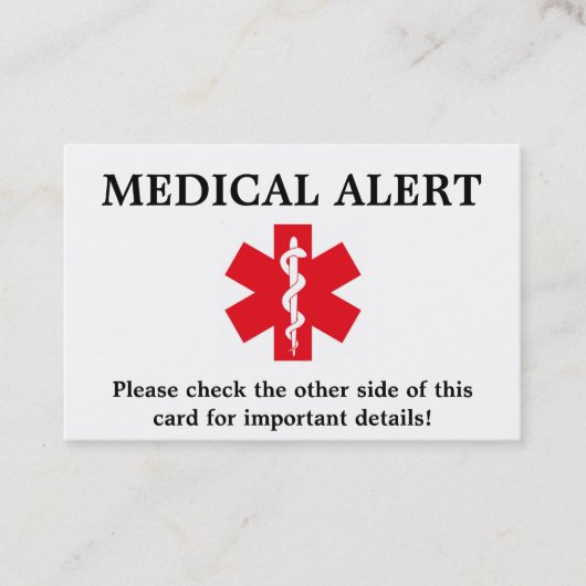 Medisch waarschuwingsnummer -  visitekaartje (Voorkant)