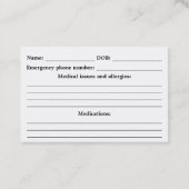 Medisch waarschuwingsnummer -  visitekaartje (Achterkant)