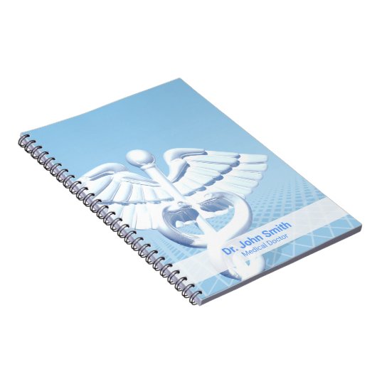 Medisch Wit 3D Caduceus Blauw Design Notitieboek (Rechterzijde)