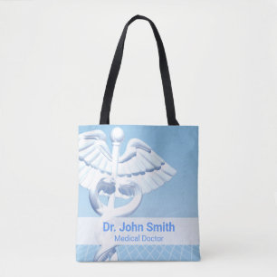 Medisch Wit 3D Caduceus Blauw Design Tote Bag