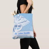 Medisch Wit 3D Caduceus Blauw Design Tote Bag (Dichtbij)