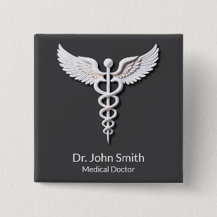 Medisch Wit Gedetailleerde Schone Caduceus Antraci Vierkante Button 5,1 Cm