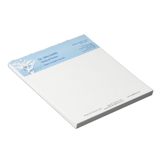 Medisch Witte 3D Caduceus Blauwe Ontwerp Notitieblok (Schuin)