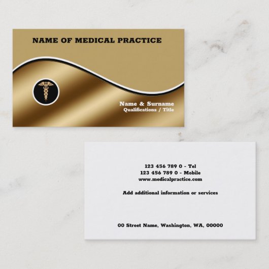 Medisch ziekenhuis, zwarte goudkleurige kaduceus,  visitekaartje (Voorkant / Achterkant)