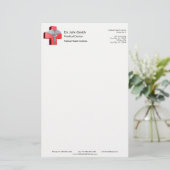 Medisch Zilver 3D Caduceus Kruis Rood Briefpapier (Staand voorkant)