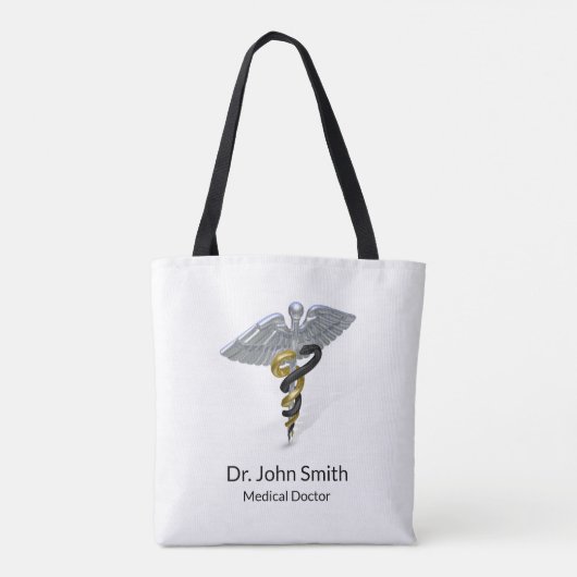 Medisch Zilver Caduceus Zwart Goud - Canvas tas (Achterkant)