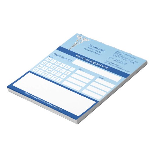 Medische afspraak met witte caduceus voor tandheel notitieblok (Linkerzijde)