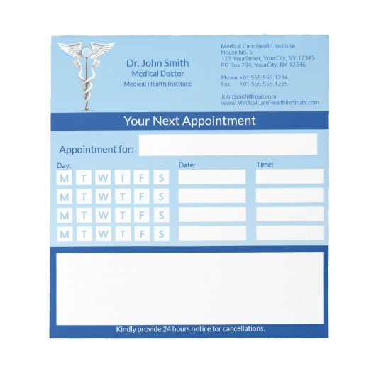 Medische afspraak met witte caduceus voor tandheel notitieblok (Voorkant)