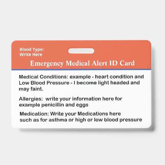 Medische Alarm ID-kaart Aangepaste Badge (Voorzijde)