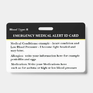 Medische Alarm Noodcontact ID-kaart Aangepast Badge