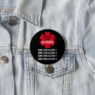 Medische Alarm Serie Allergieën Personaliseer  Ronde Button 7,6 Cm