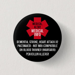 Medische Alarm Serie Medische Info Personaliseer Ronde Button 3,2 Cm