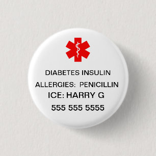 Medische Alarmdetails om Leven te Redden Ronde Button 3,2 Cm