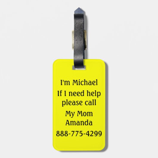 Medische alarmlijn niet-verticaal autistisch bagagelabel (Achterkant verticaal)