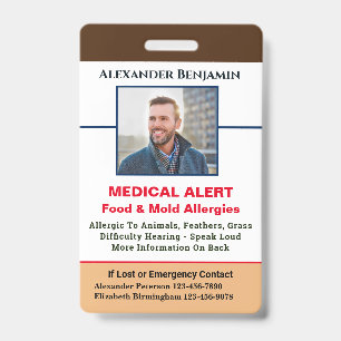 Medische Allergie Alarm Nood Foto Aangepast Badge