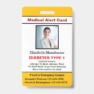 Medische Allergie Alarm Nood Foto Aangepaste ID Badge