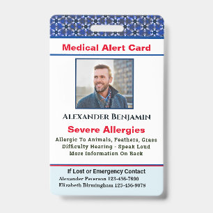 Medische Allergie Alarm Nood Foto Aangepaste ID Badge
