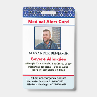 Medische Allergie Alarm Nood Foto Aangepaste ID Badge