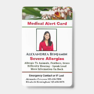 Medische Allergie Alarm Nood Foto ID Kaart Badge