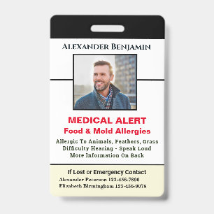 Medische Allergie Alarm Nood ID Foto Op Maat Badge