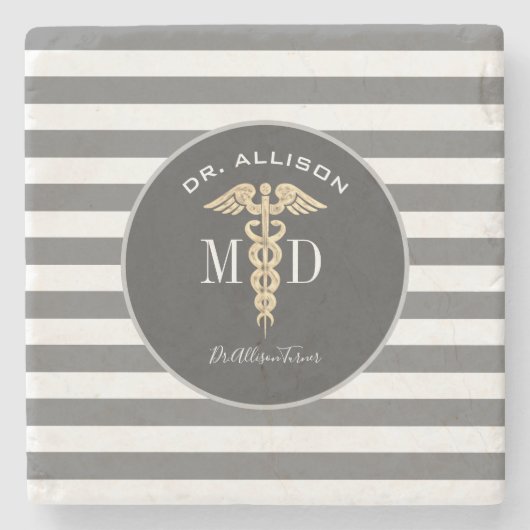 Medische arts Caduceus Gray Aangepast Stenen Onderzetter (Voorkant)