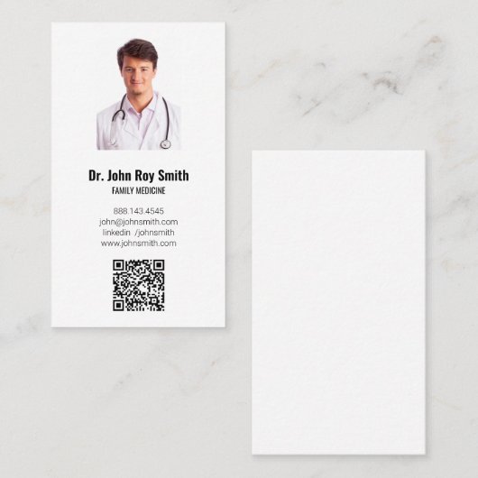 Medische arts Foto QR Code Modern Minimalist Visitekaartje (Voorkant / Achterkant)