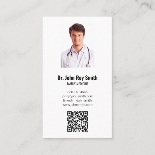Medische arts Foto QR Code Modern Minimalist Visitekaartje (Voorkant)