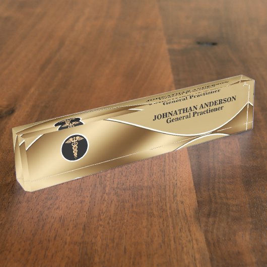 Medische arts gezondheidszorg voor goudcaduceus naambordje (Zijkant)