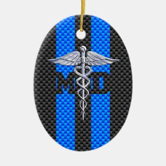 Medische arts MD Caduceus Carbon Fiber Stripes Keramisch Ornament (Voorkant)