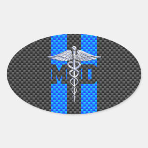 Medische arts MD Caduceus Carbon Fiber Stripes Ovale Sticker