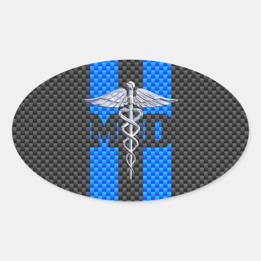 Medische arts MD Caduceus Carbon Fiber Stripes Ovale Sticker (Voorkant)