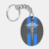 Medische arts MD Caduceus Carbon Fiber Stripes Sleutelhanger (Voorkant Links)