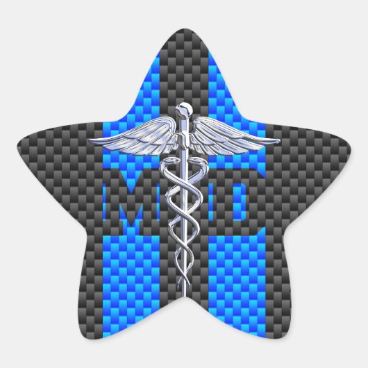 Medische arts MD Caduceus Carbon Fiber Stripes Ster Sticker (Voorkant)