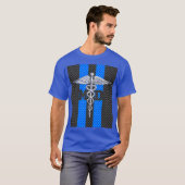 Medische arts MD Caduceus Carbon Fiber Stripes T-shirt (Voorkant volledig)