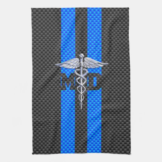 Medische arts MD Caduceus Carbon Fiber Stripes Theedoek (Verticaal)
