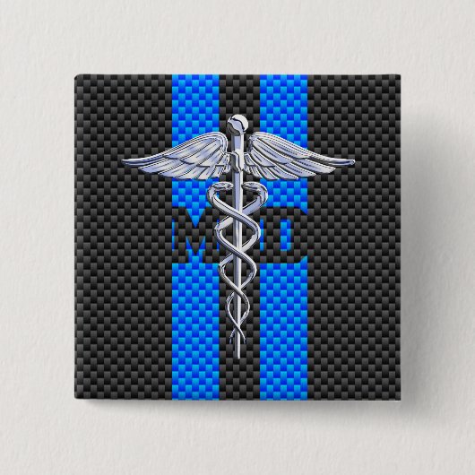 Medische arts MD Caduceus Carbon Fiber Stripes Vierkante Button 5,1 Cm (Voorkant)