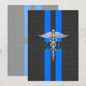 Medische arts MD Caduceus op koolstofvezel afdrukk (Voorkant / Achterkant)